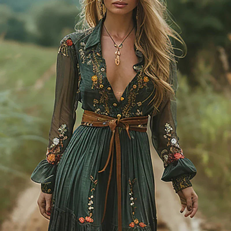 Bohemian Besticktes V-Ausschnitt Maxikleid für Damen