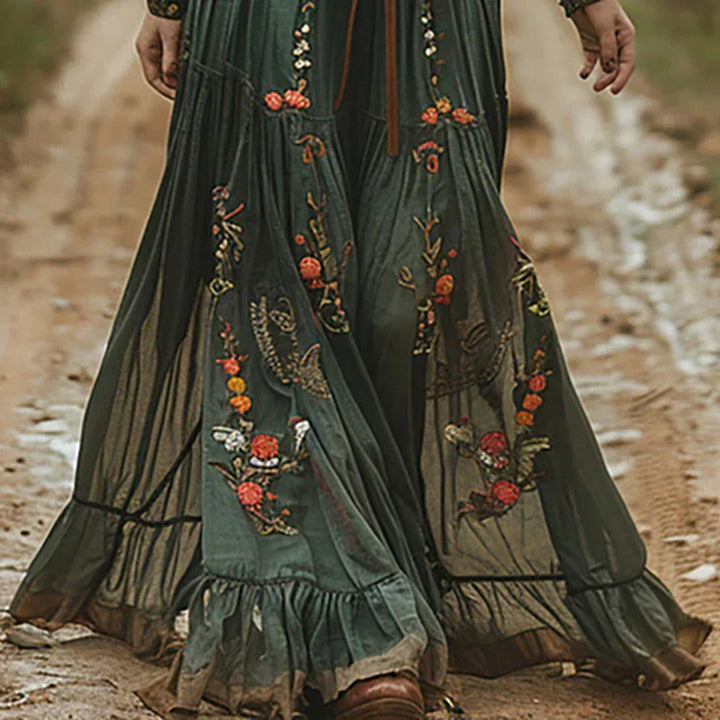Bohemian Besticktes V-Ausschnitt Maxikleid für Damen