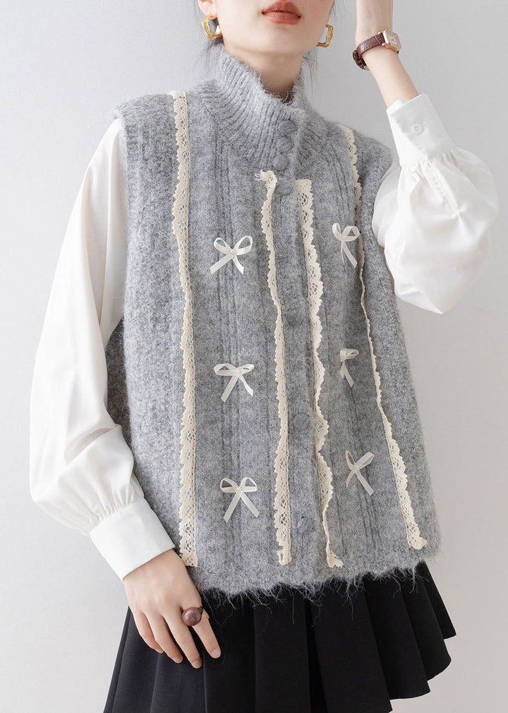 Damen Weste mit Stehkragen und Spitzen-Patchwork