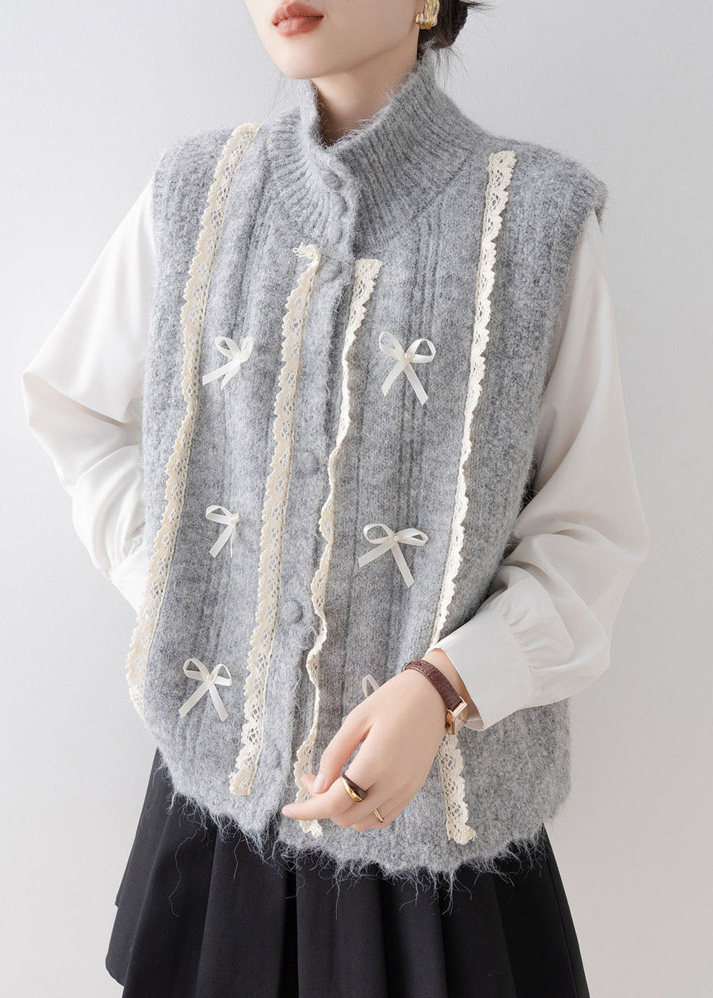 Damen Weste mit Stehkragen und Spitzen-Patchwork