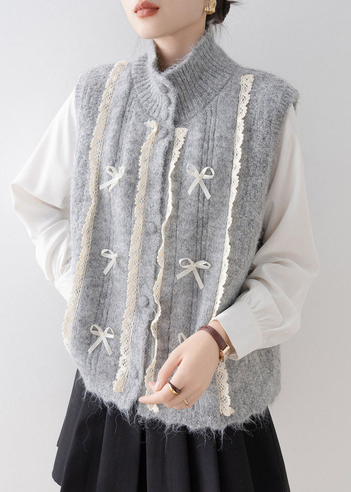 Damen Weste mit Stehkragen und Spitzen-Patchwork