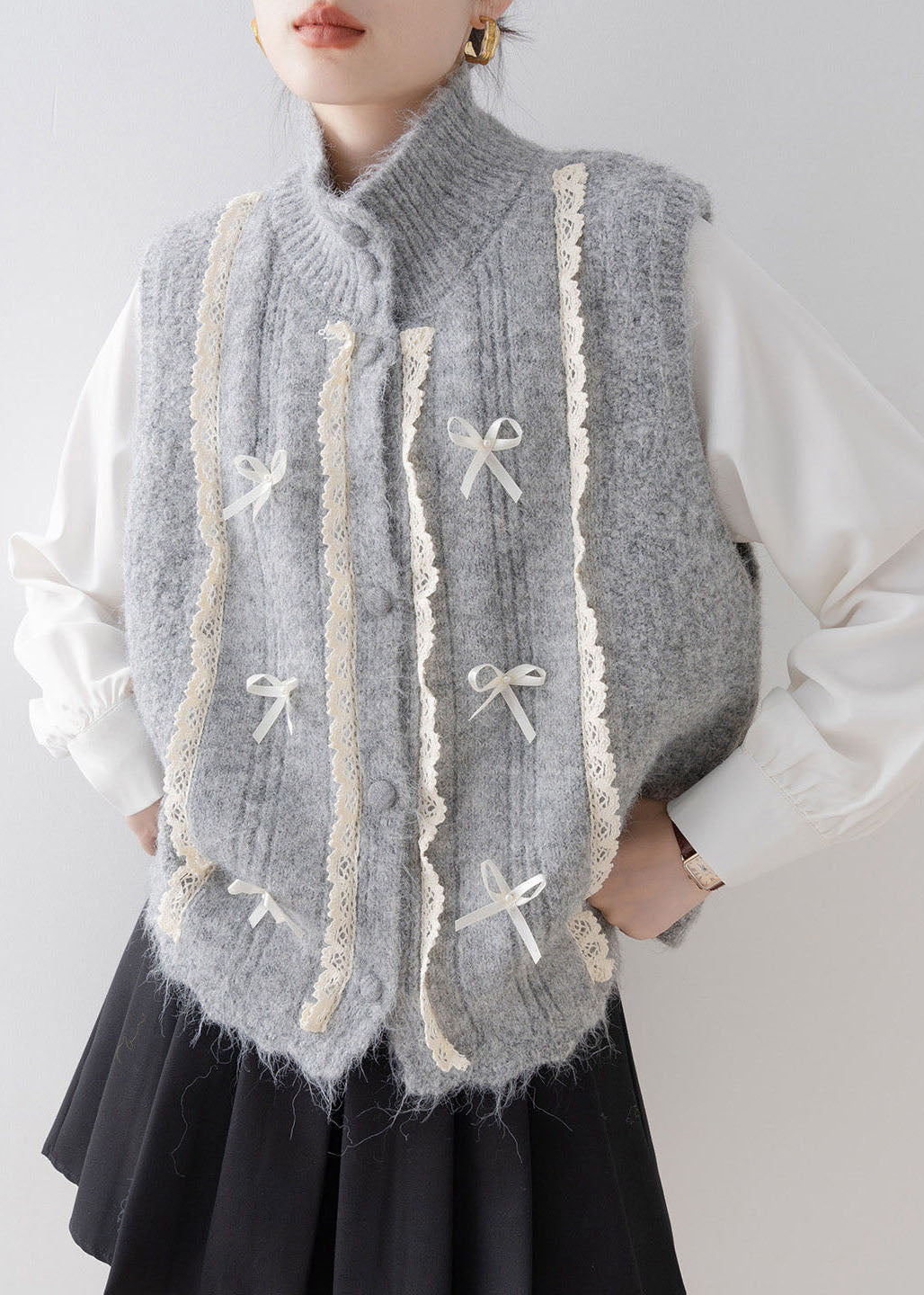 Damen Weste mit Stehkragen und Spitzen-Patchwork