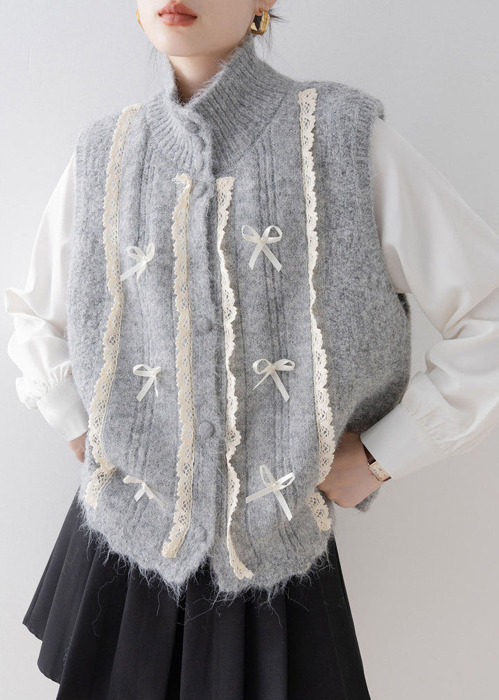 Damen Weste mit Stehkragen und Spitzen-Patchwork