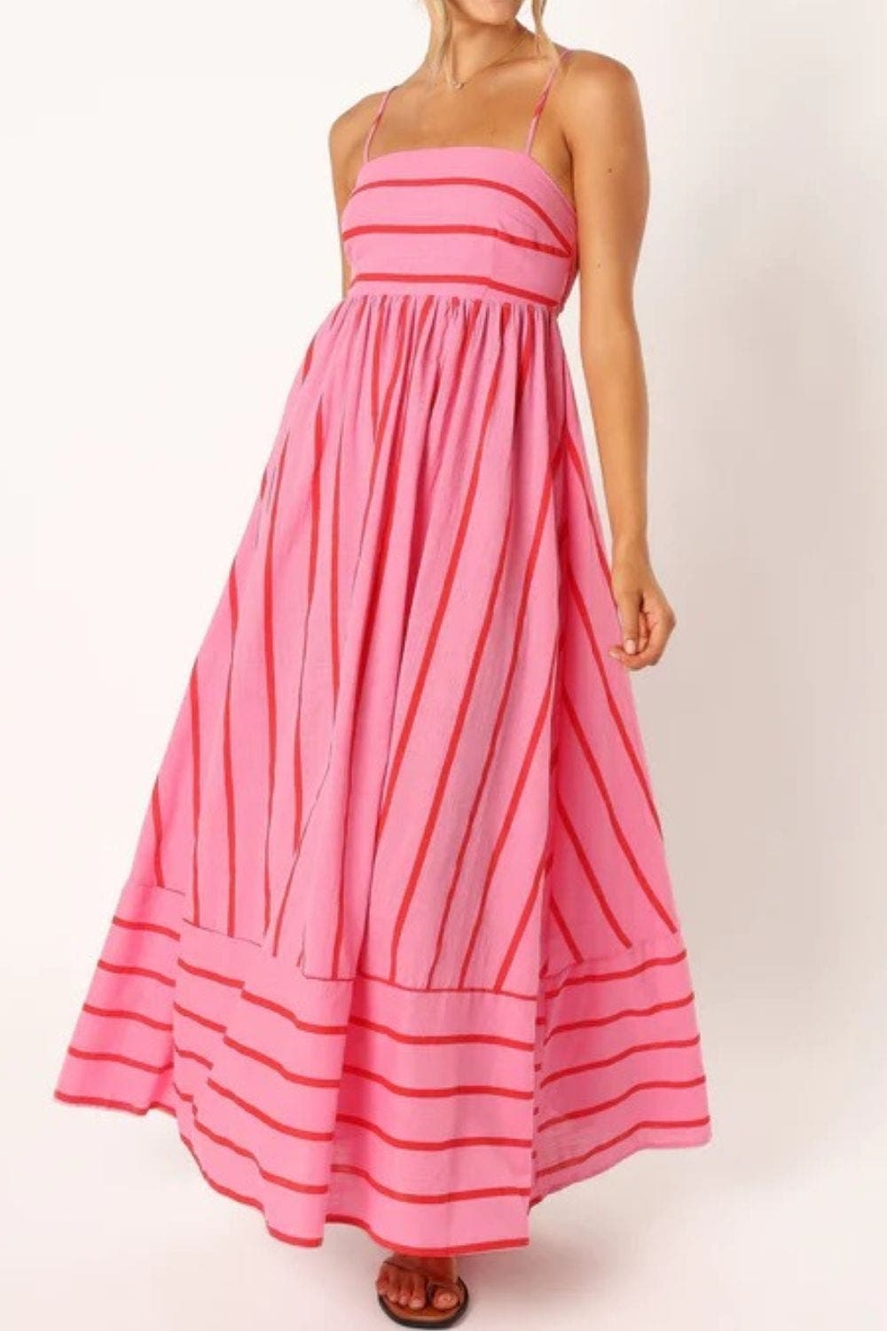 Damen Maxikleid mit quadratischem Ausschnitt und ärmellos gestreift
