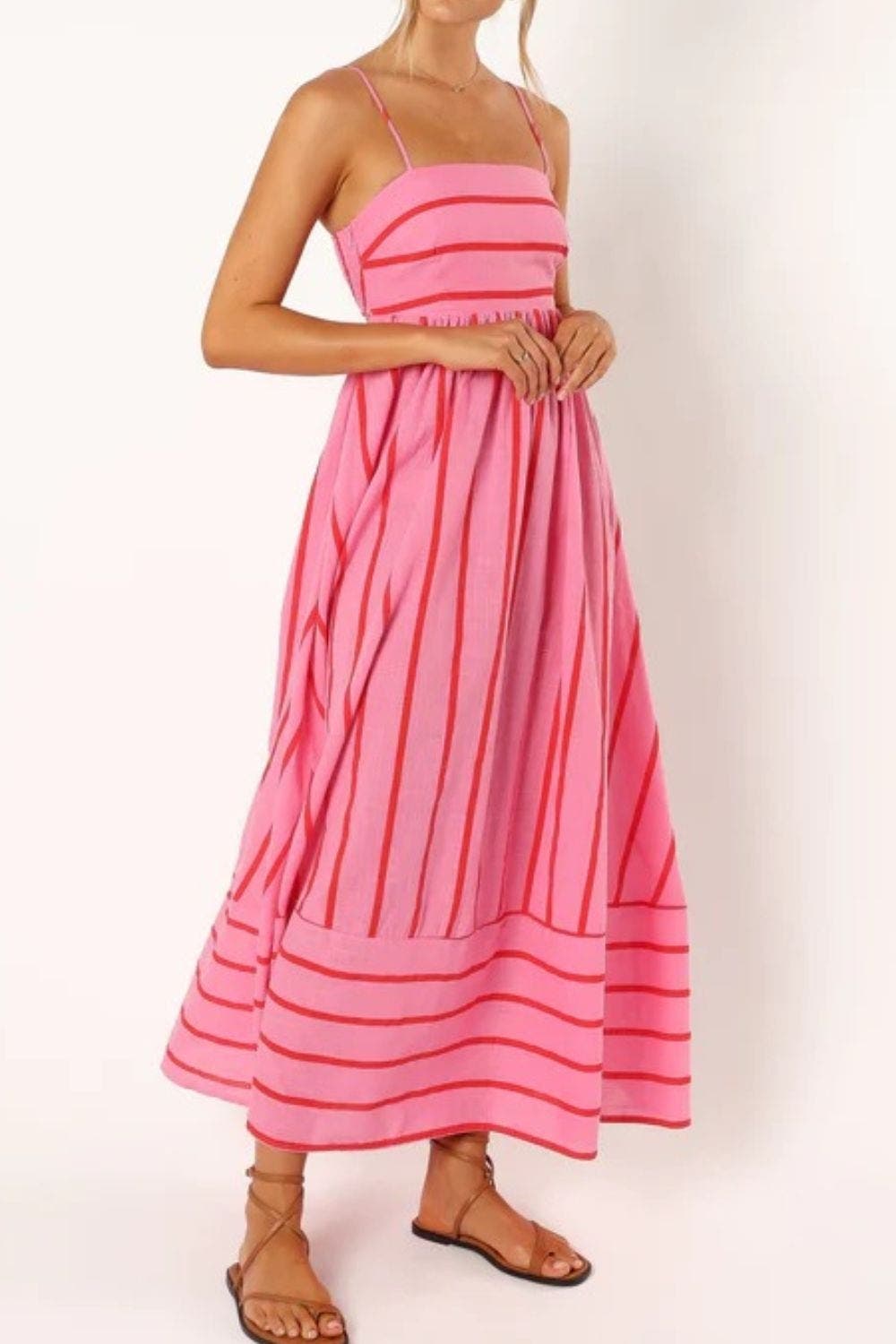 Damen Maxikleid mit quadratischem Ausschnitt und ärmellos gestreift