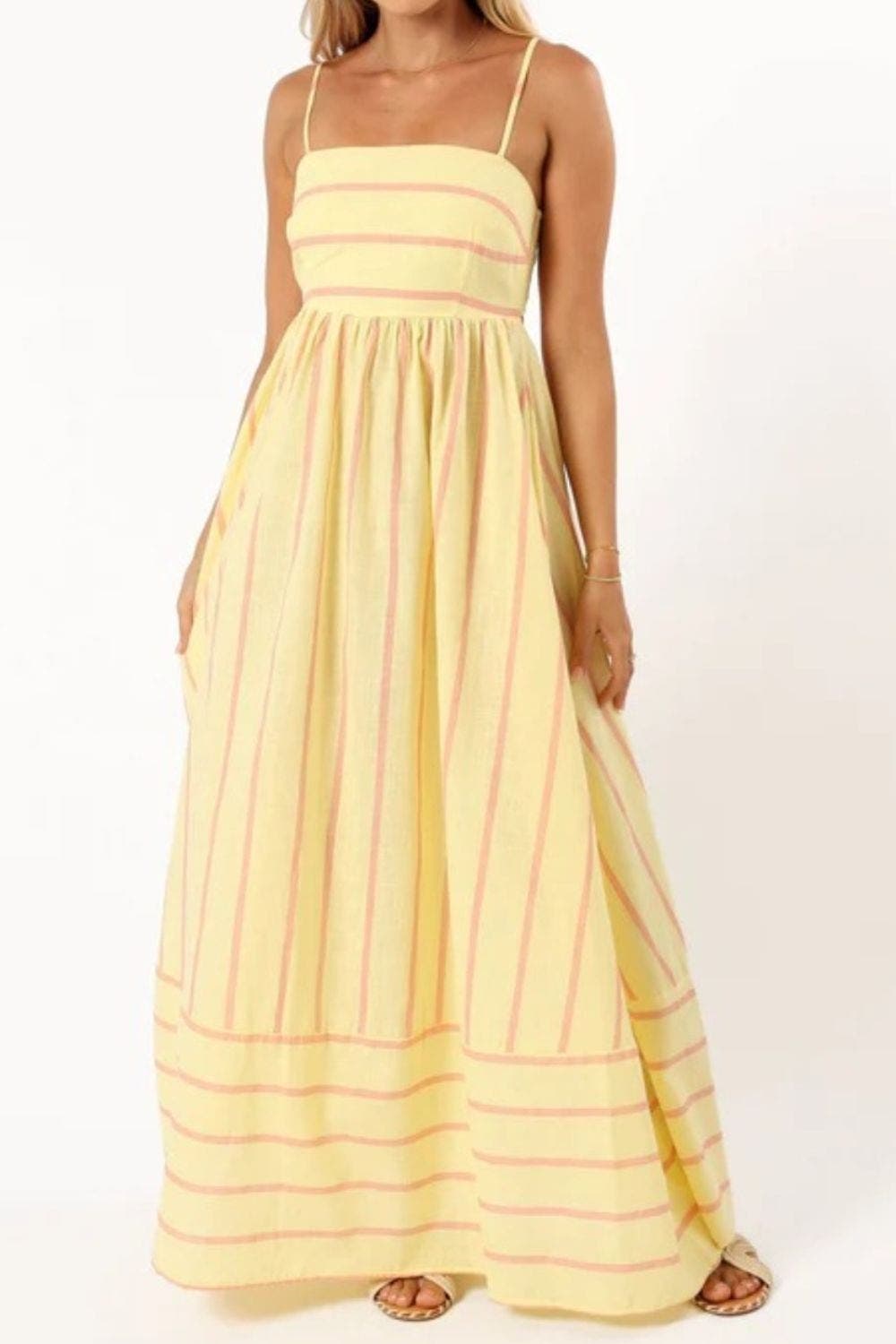 Damen Maxikleid mit quadratischem Ausschnitt und ärmellos gestreift