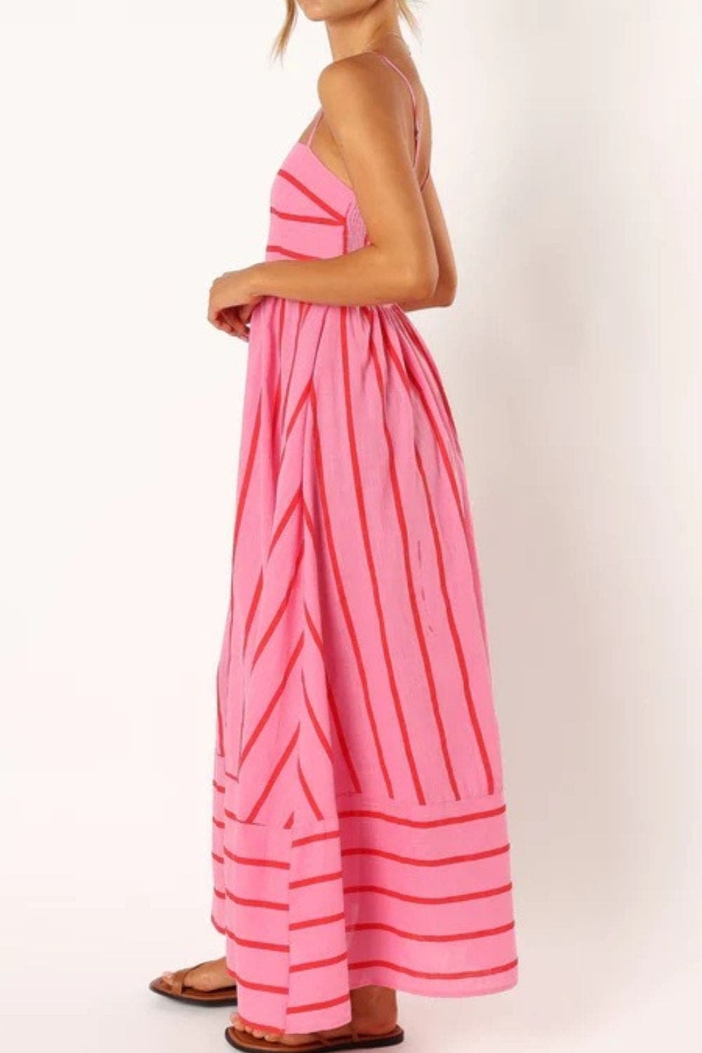Damen Maxikleid mit quadratischem Ausschnitt und ärmellos gestreift