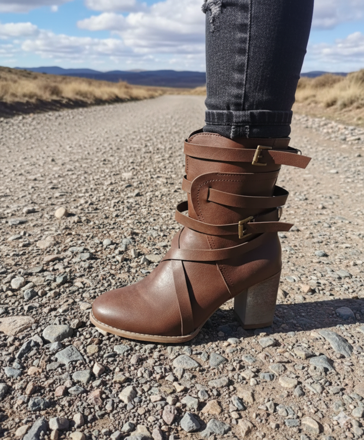 Damen Stiefeletten mit Schnallenriemen