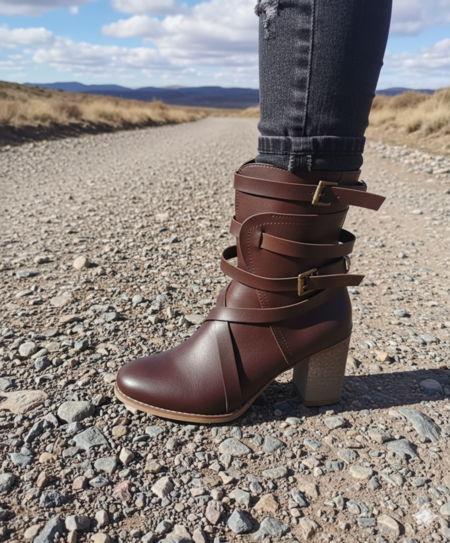 Damen Stiefeletten mit Schnallenriemen