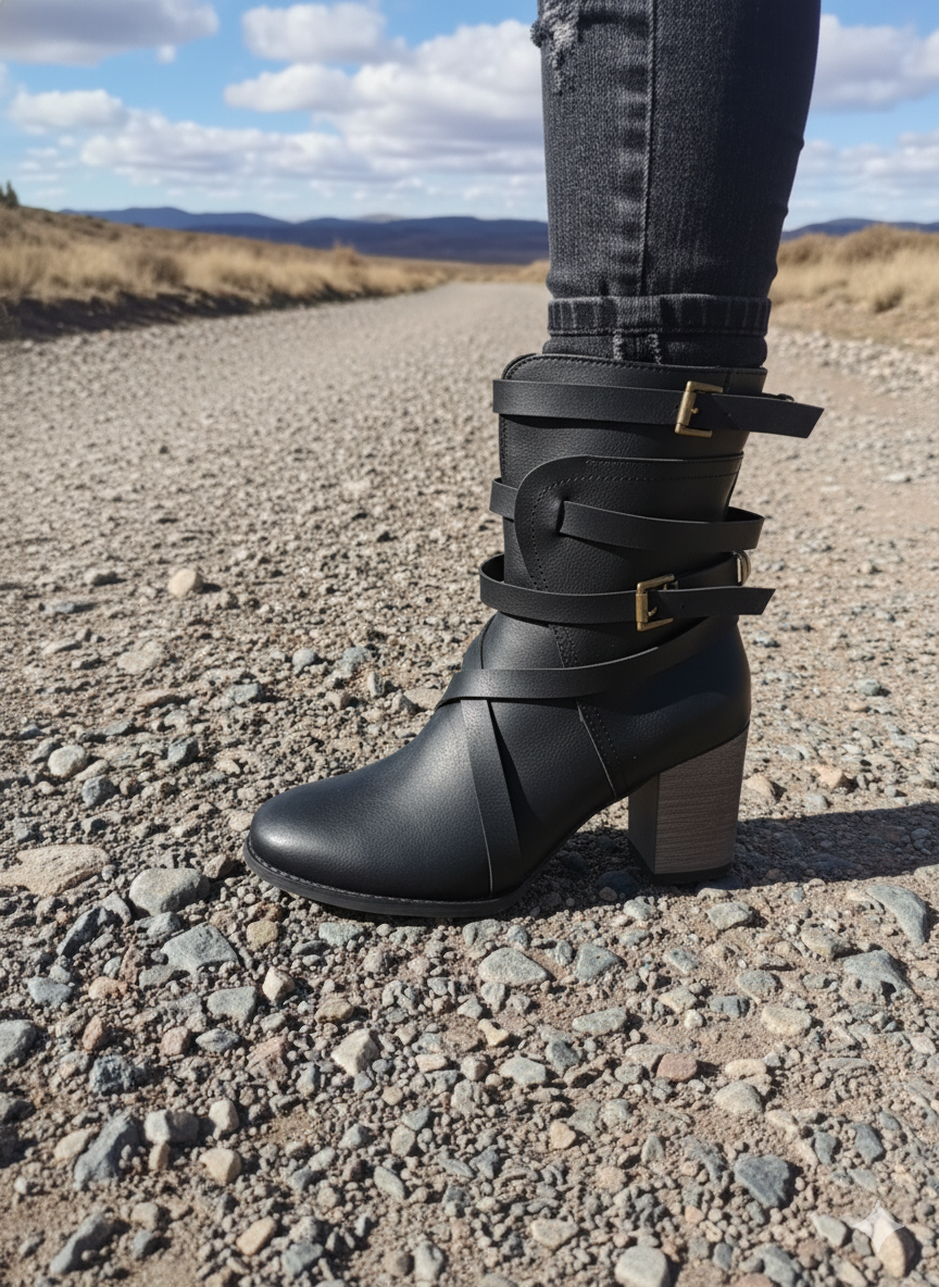 Damen Stiefeletten mit Schnallenriemen