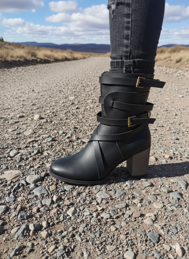 Damen Stiefeletten mit Schnallenriemen