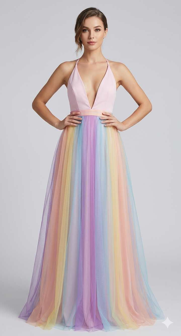 Damen Halter V-Ausschnitt Maxikleid