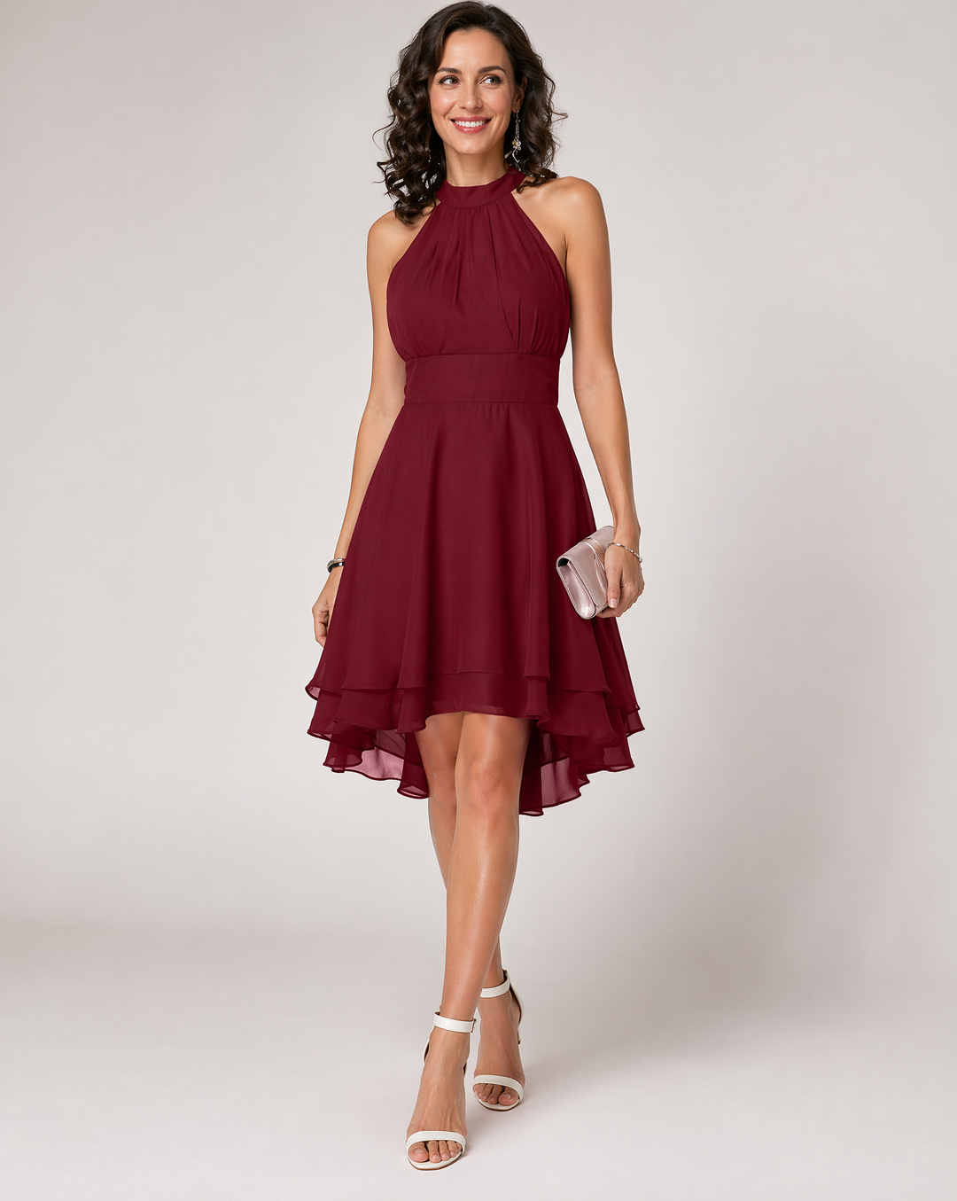 Damen Halter Mini Kleid mit High-Low Saum