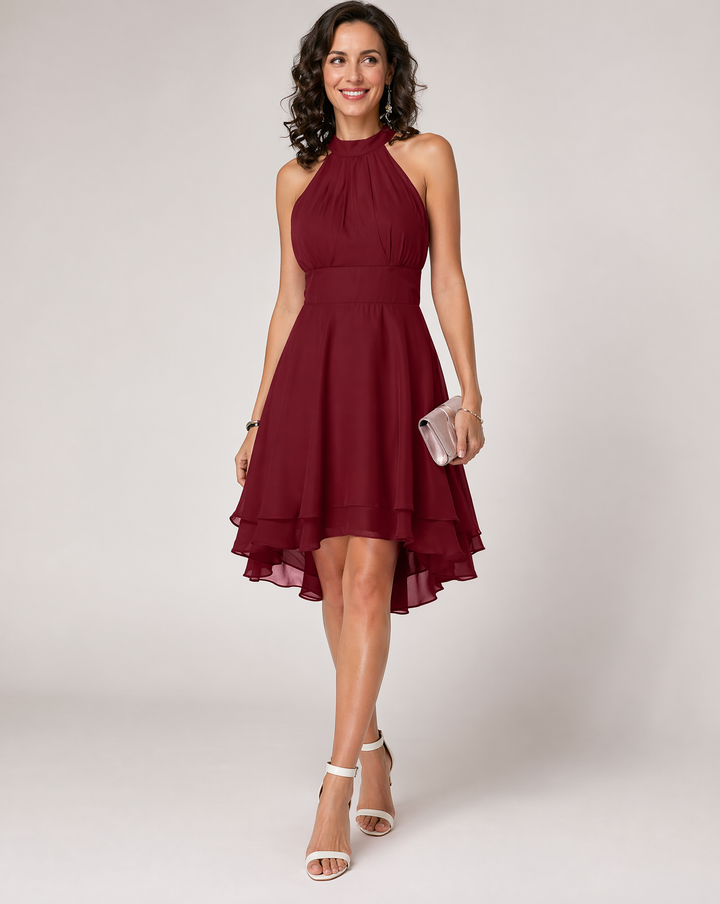 Damen Halter Mini Kleid mit High-Low Saum