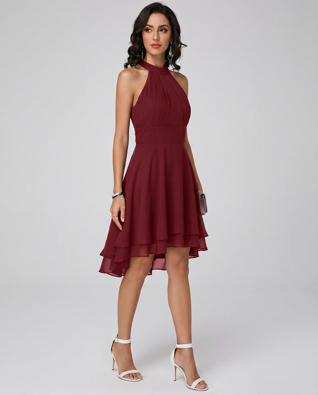 Damen Halter Mini Kleid mit High-Low Saum