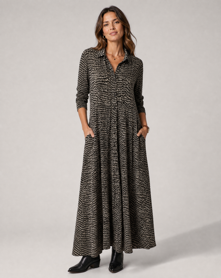Damen Langarm-Maxi-Kleid mit Taschen