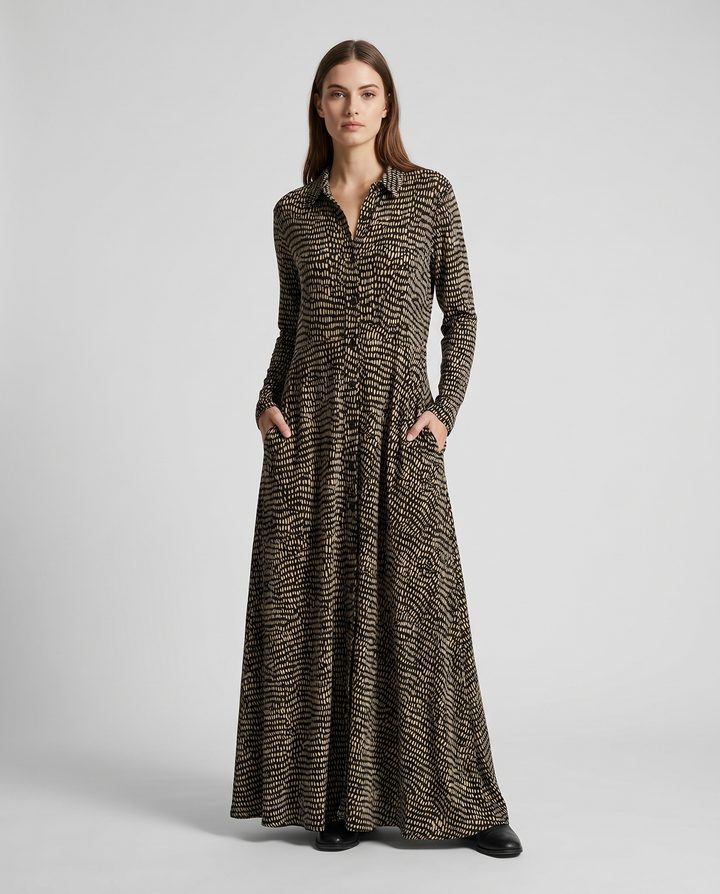 Damen Langarm-Maxi-Kleid mit Taschen