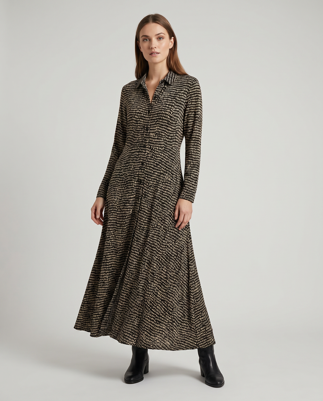 Damen Langarm-Maxi-Kleid mit Taschen