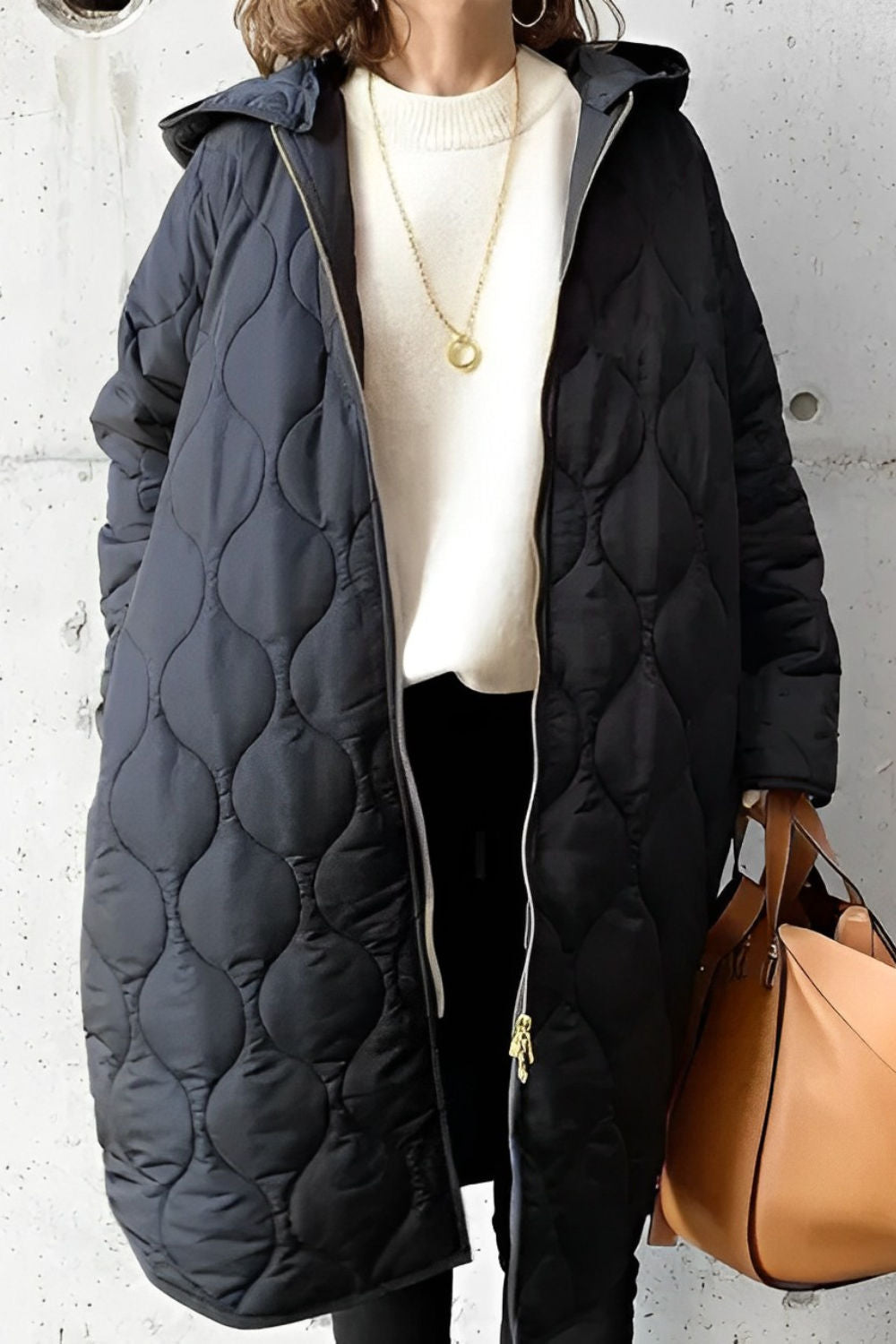 Parka acolchoado de manga comprida para senhora, com capuz e bolsos