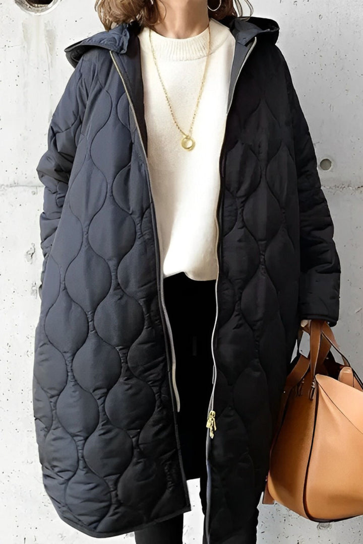 Parka acolchoado de manga comprida para senhora, com capuz e bolsos