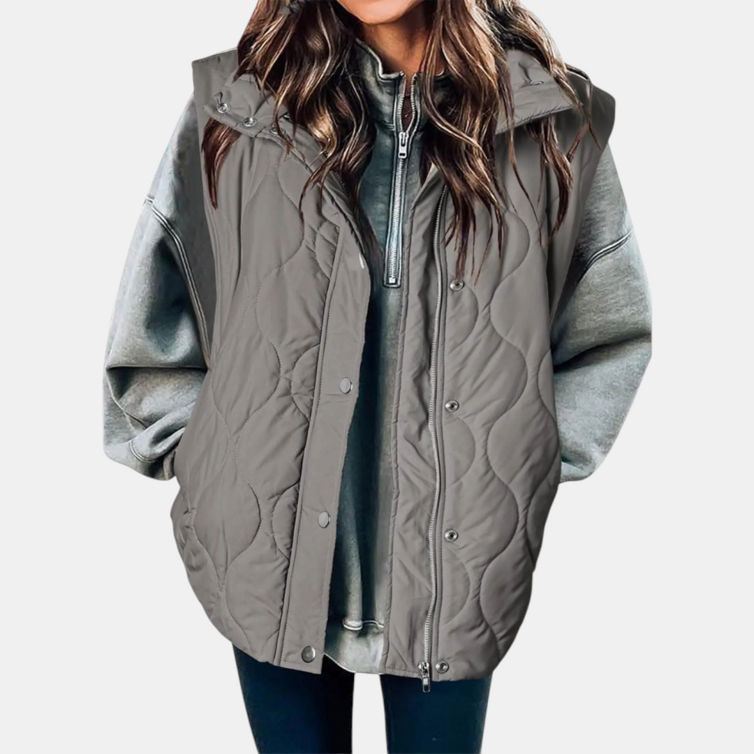 Gilet da donna con bottoni e tasche, con cappuccio