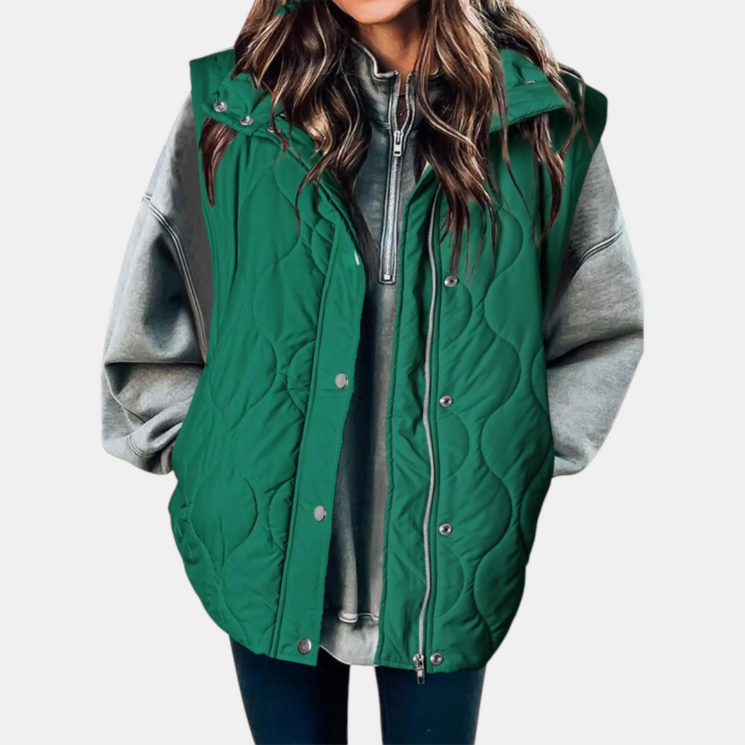 Gilet da donna con bottoni e tasche, con cappuccio