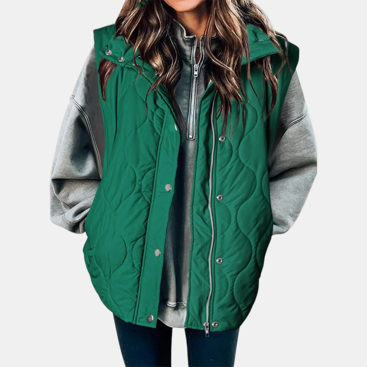Gilet da donna con bottoni e tasche, con cappuccio