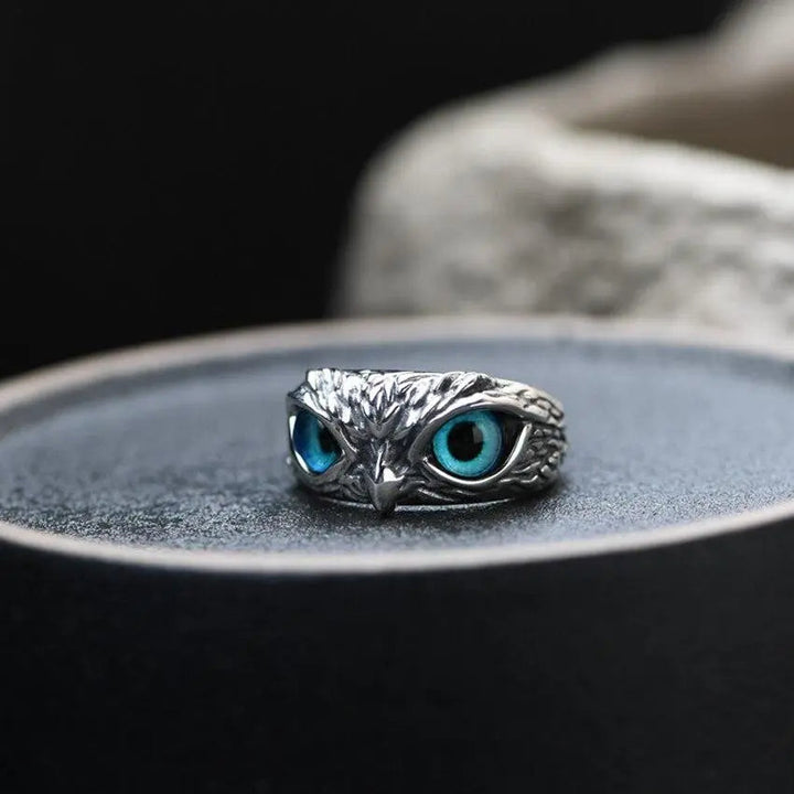 Opal-beschmückter verstellbarer Silber-Eulenring