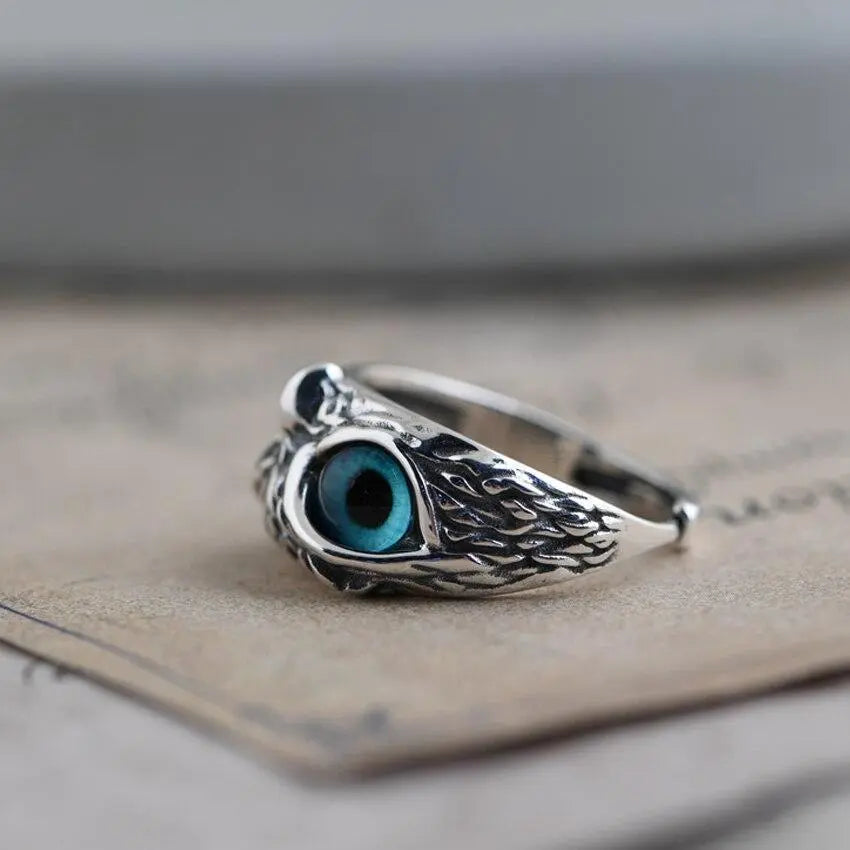 Opal-beschmückter verstellbarer Silber-Eulenring