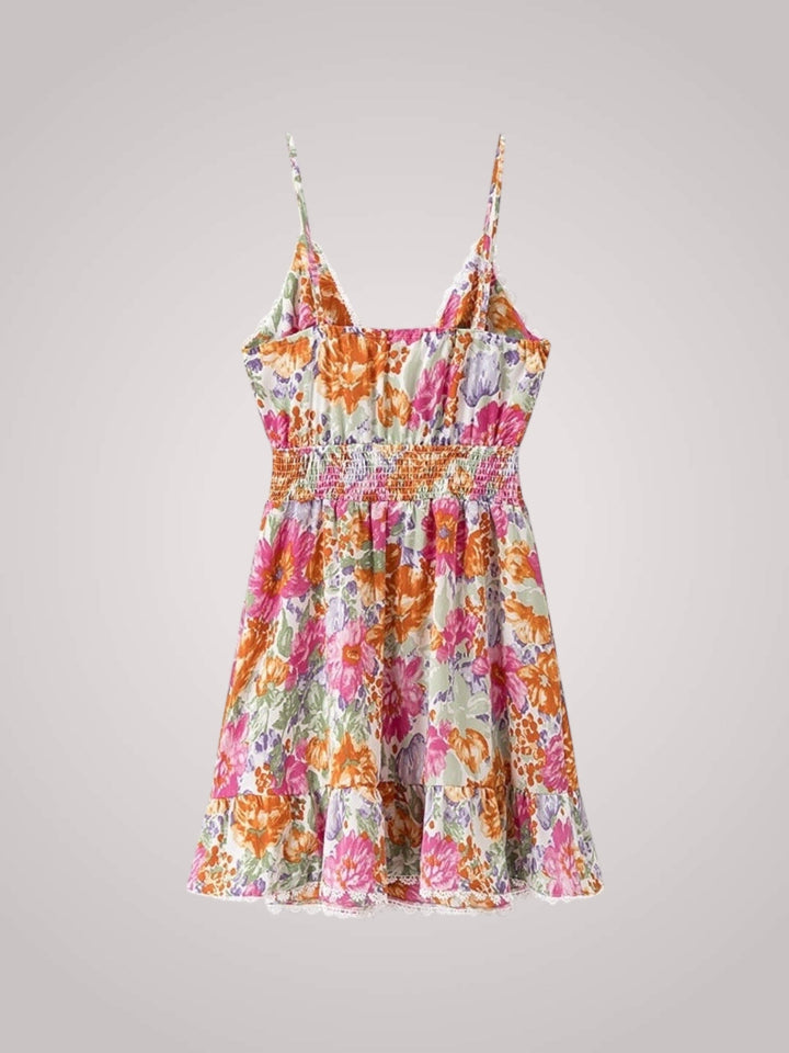 Rosie | Damen Mini-Blumenkleid mit Rüschensaum