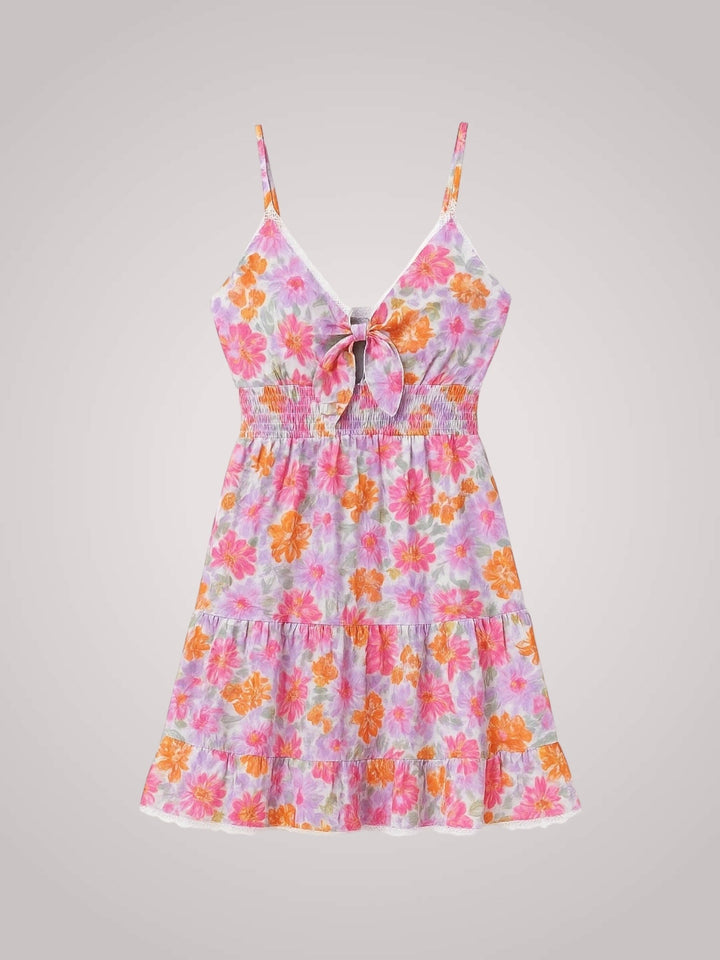 Rosie | Damen Mini-Blumenkleid mit Rüschensaum