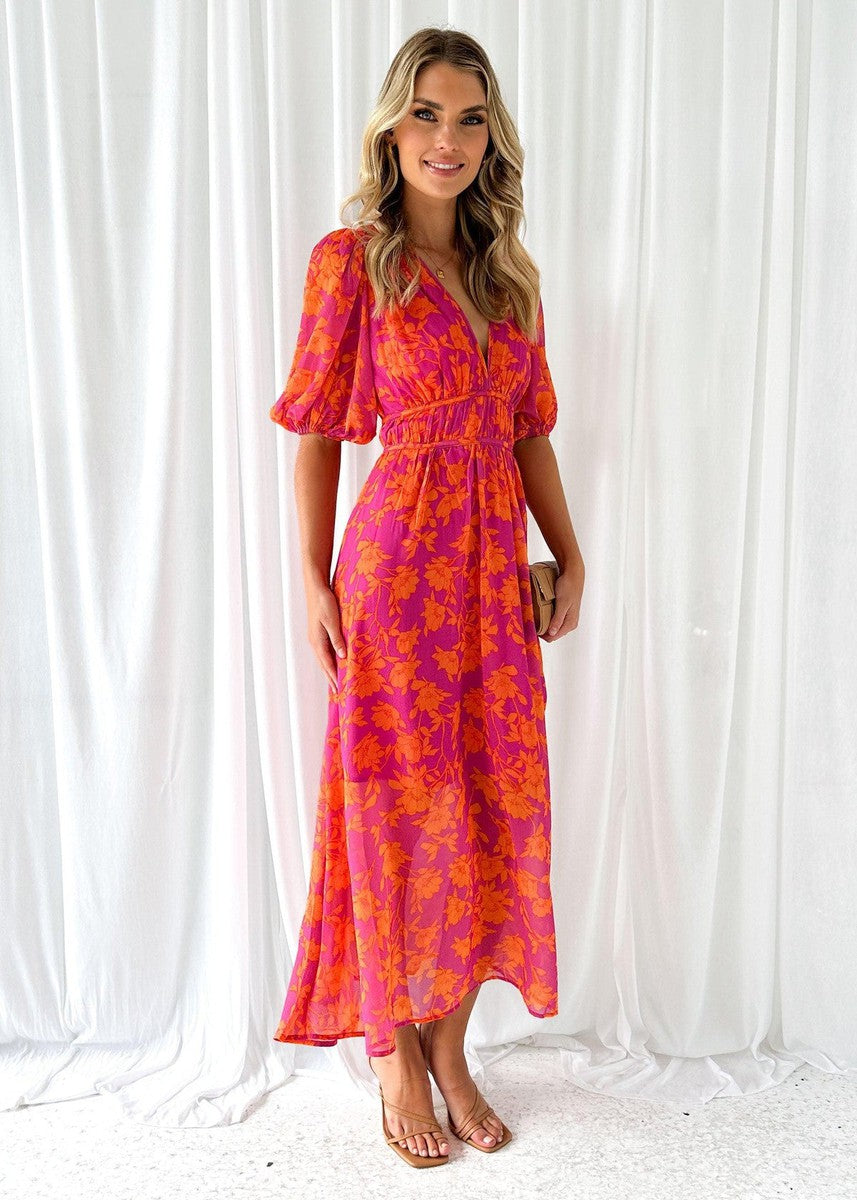 Katy™ - Elegantes Midikleid mit Puffärmeln und Blumenmuster