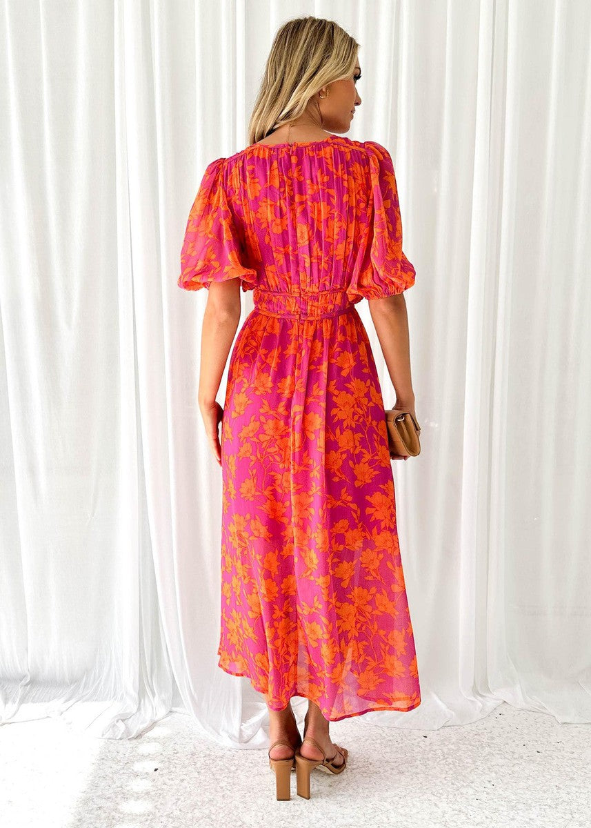 Katy™ - Elegantes Midikleid mit Puffärmeln und Blumenmuster
