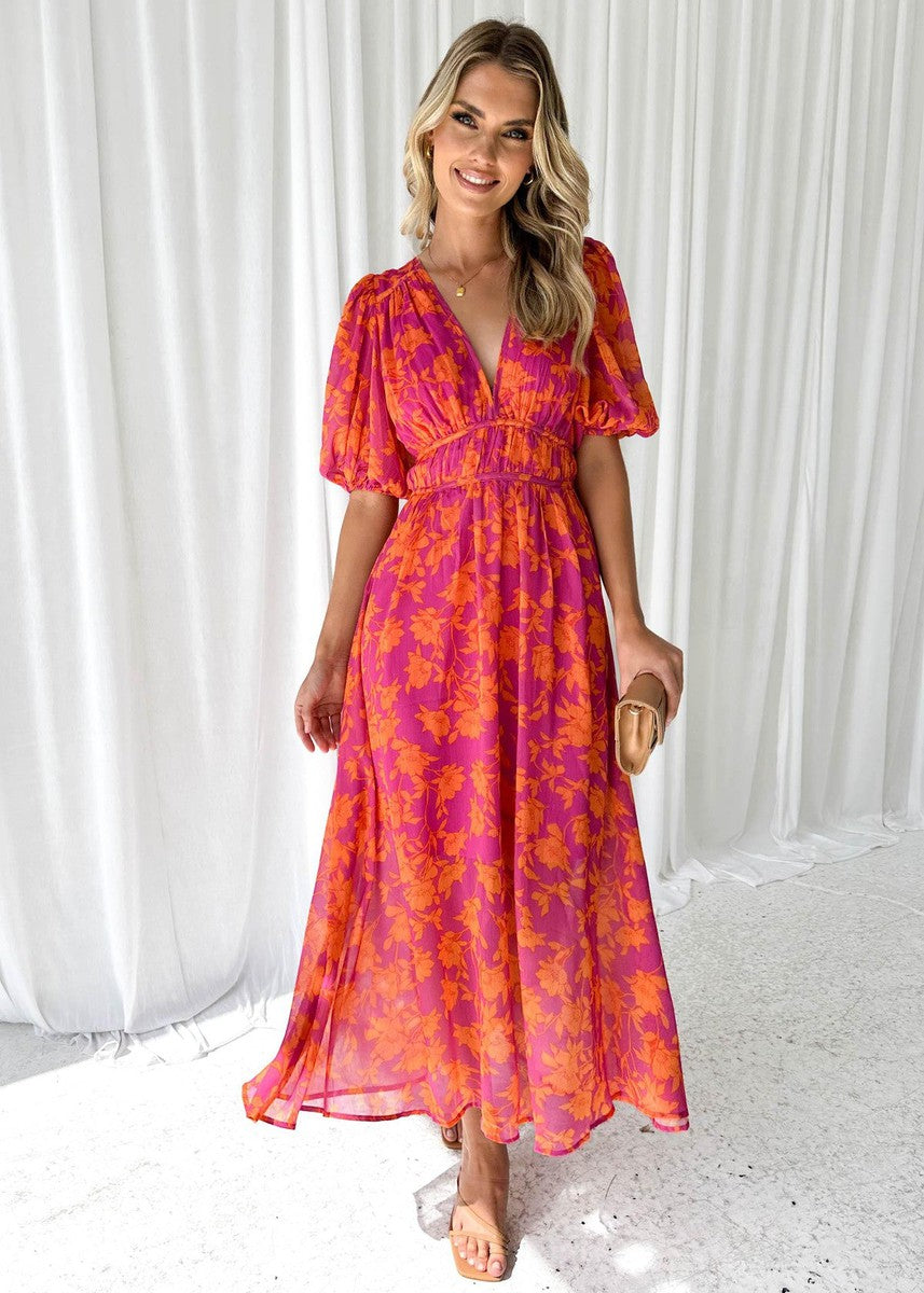 Katy™ - Elegantes Midikleid mit Puffärmeln und Blumenmuster