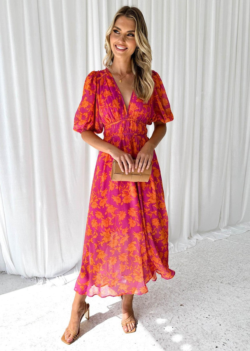 Katy™ - Elegantes Midikleid mit Puffärmeln und Blumenmuster