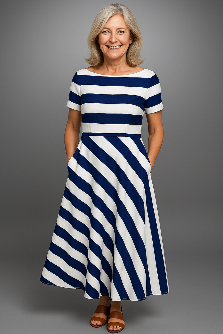 Natalia | Langgestreiftes Kleid, Handgemacht