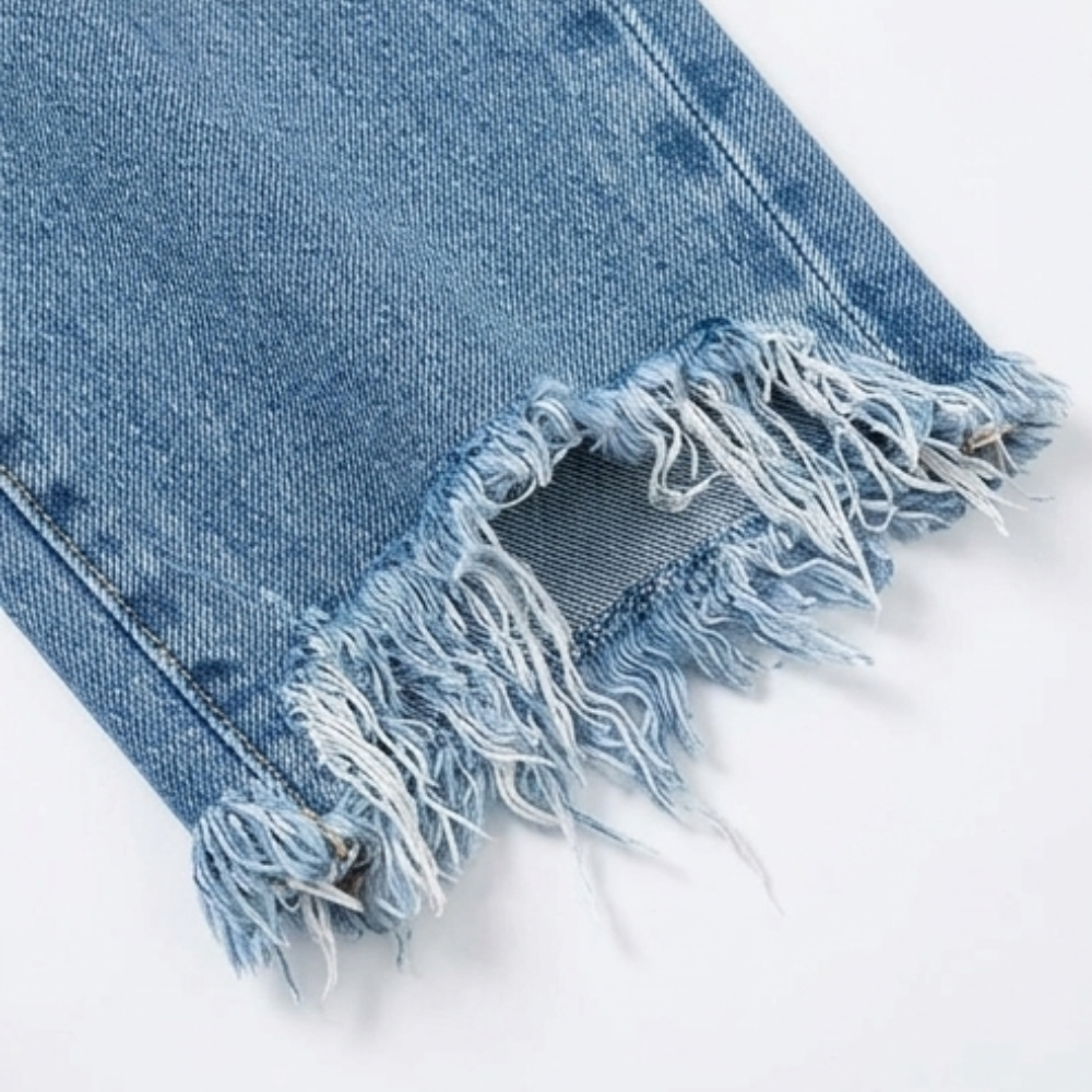 Vivara™ – Vintage-inspirierte, cropped Straight Leg Jeans mit Fransen
