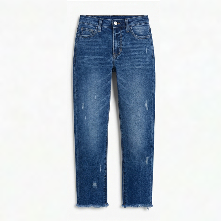Vivara™ – Vintage-inspirierte, cropped Straight Leg Jeans mit Fransen
