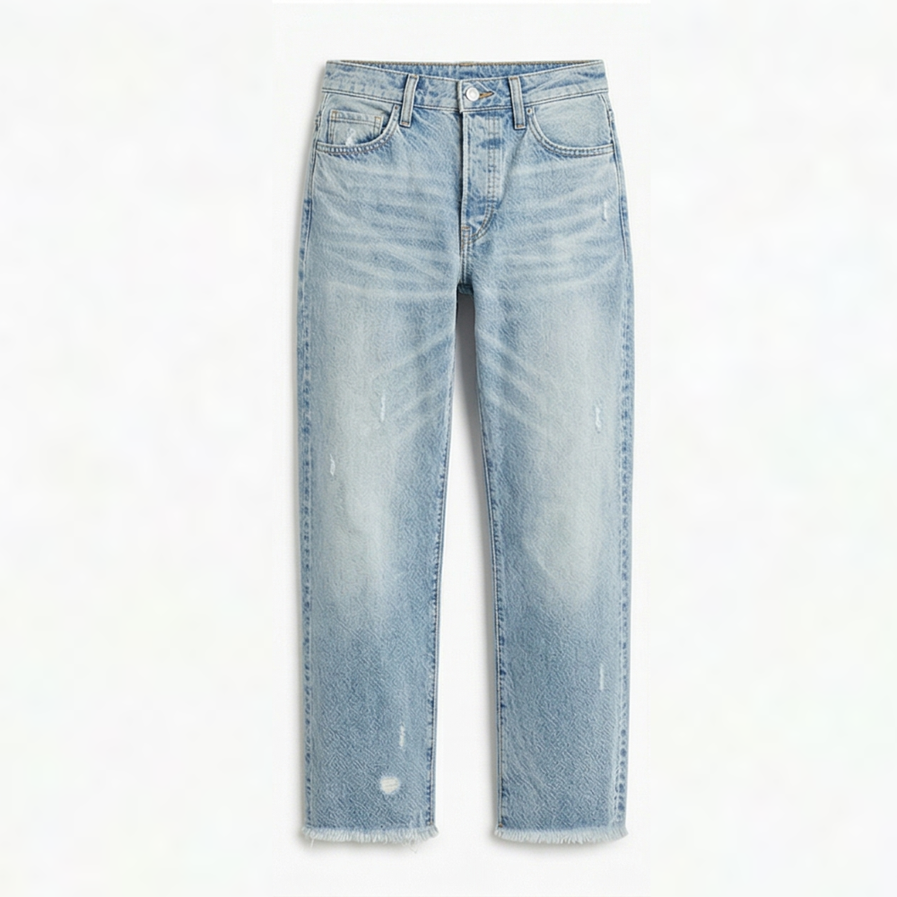 Vivara™ – Vintage-inspirierte, cropped Straight Leg Jeans mit Fransen