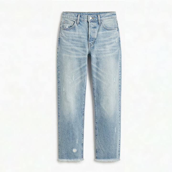 Vivara™ – Vintage-inspirierte, cropped Straight Leg Jeans mit Fransen