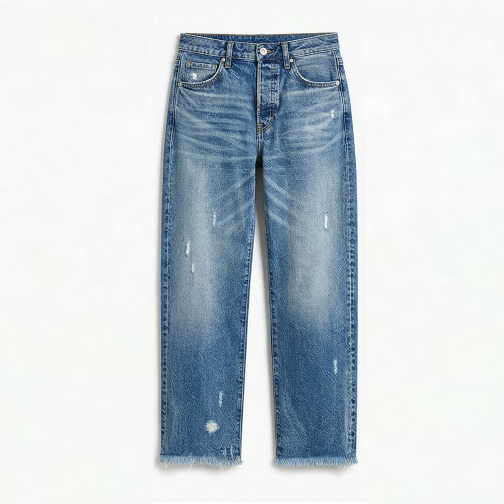 Vivara™ – Vintage-inspirierte, cropped Straight Leg Jeans mit Fransen