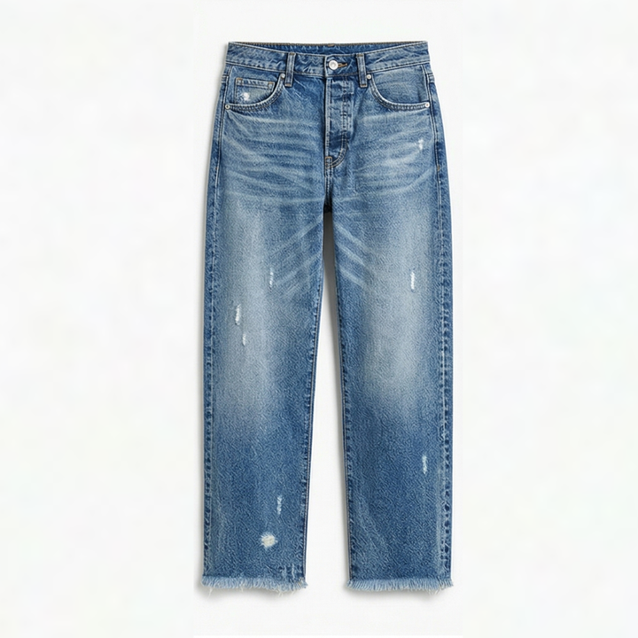 Vivara™ – Vintage-inspirierte, cropped Straight Leg Jeans mit Fransen