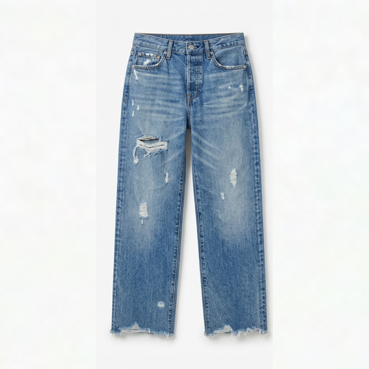 Vivara™ – Vintage-inspirierte, cropped Straight Leg Jeans mit Fransen