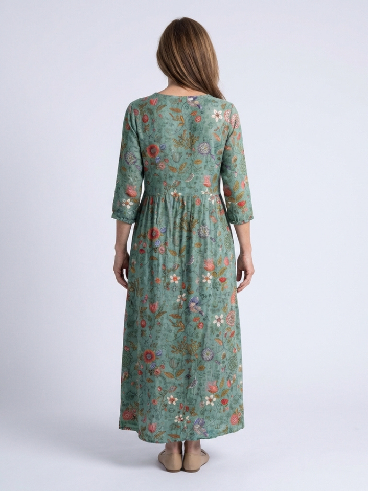Marina | Floral V-Ausschnitt Maxikleid mit Dreiviertelärmeln