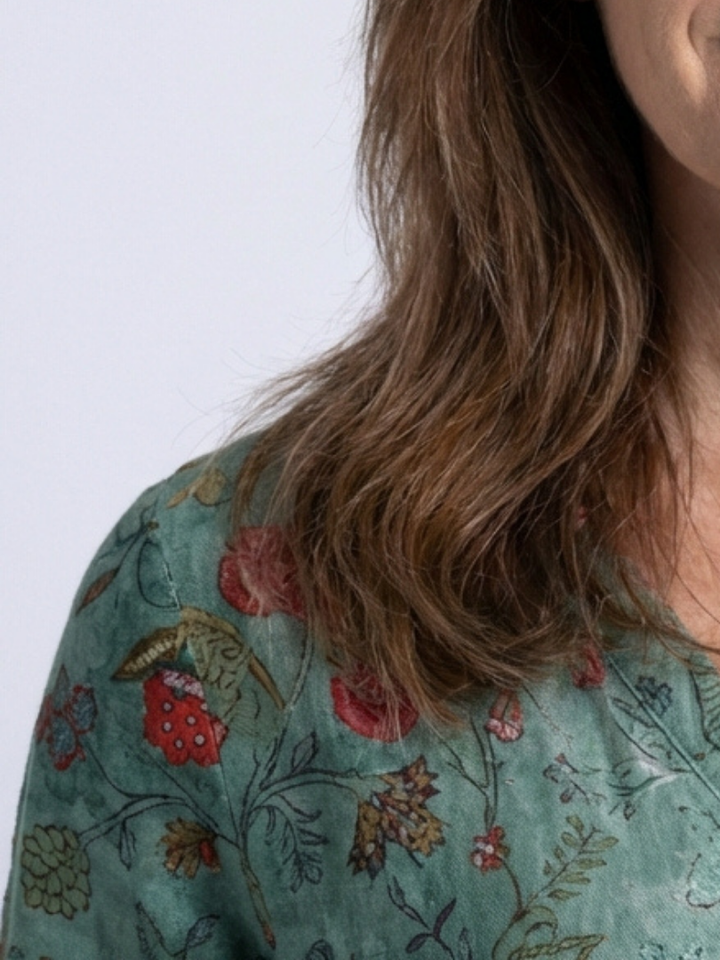 Marina | Floral V-Ausschnitt Maxikleid mit Dreiviertelärmeln