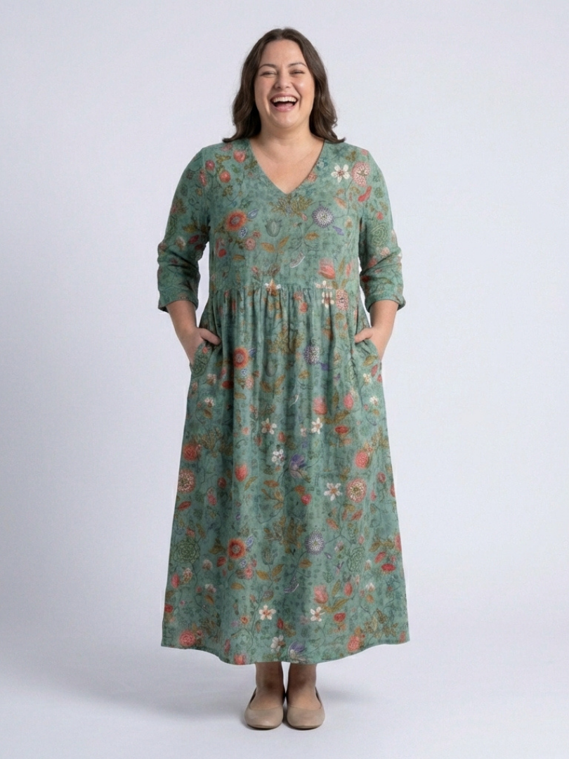 Marina | Floral V-Ausschnitt Maxikleid mit Dreiviertelärmeln