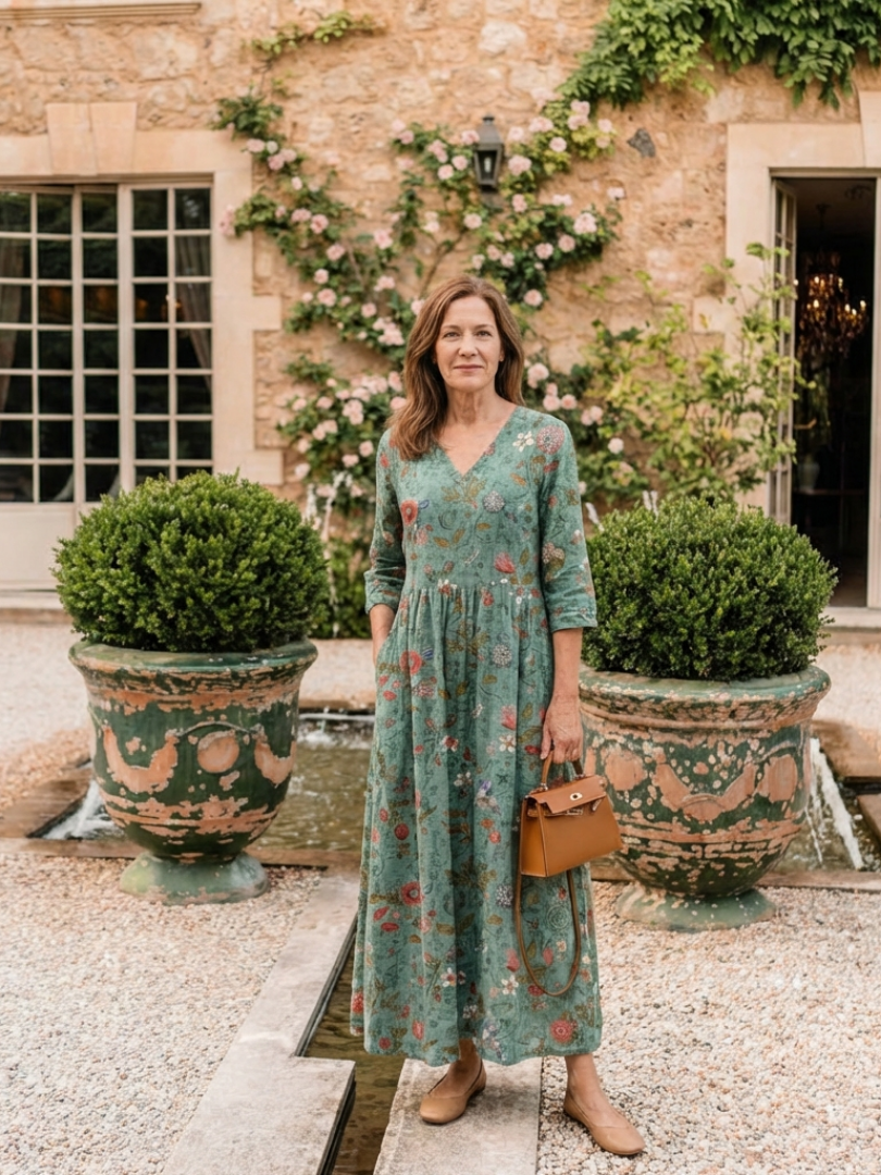 Marina | Floral V-Ausschnitt Maxikleid mit Dreiviertelärmeln