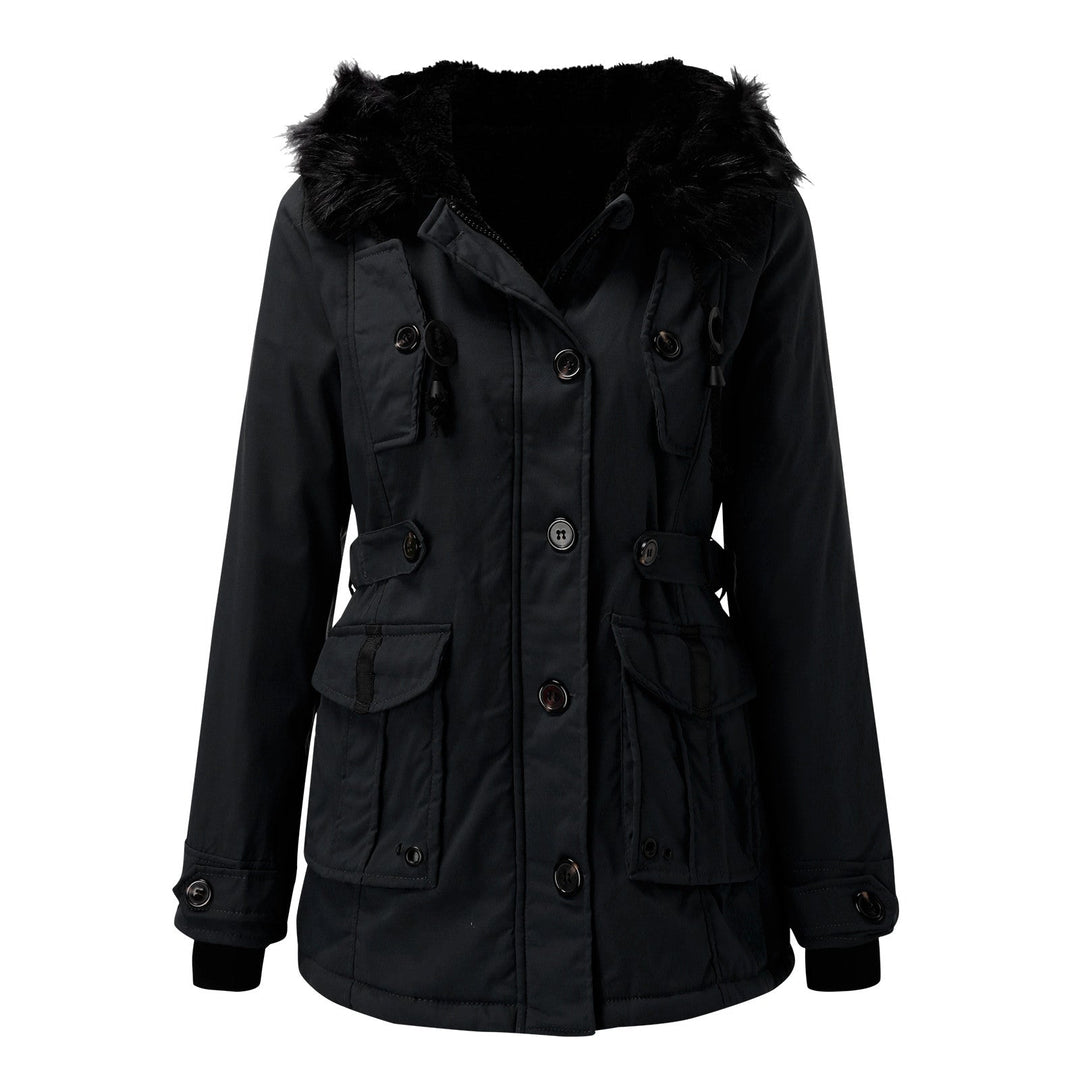 Damenparka mit Kapuze, Knöpfen und Taschen