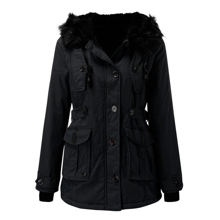 Damenparka mit Kapuze, Knöpfen und Taschen