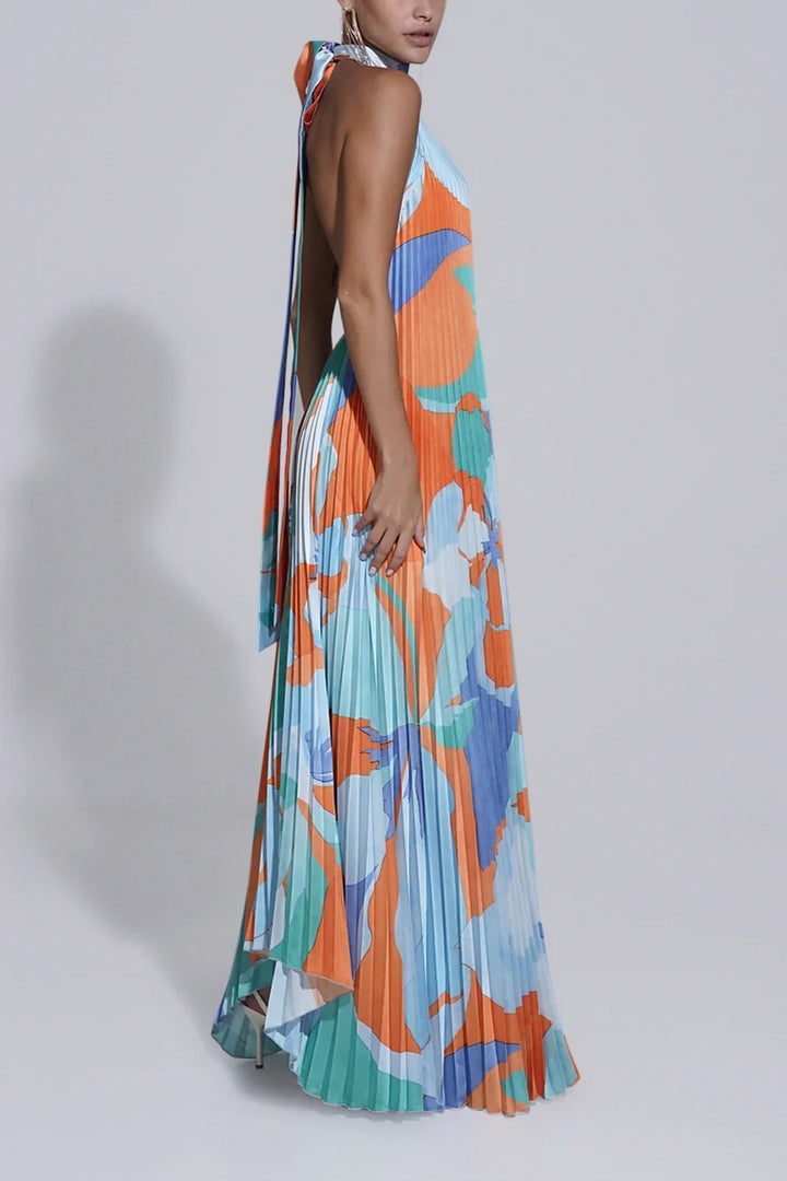 Isla – Elegantes Halter Plissiertes Maxikleid